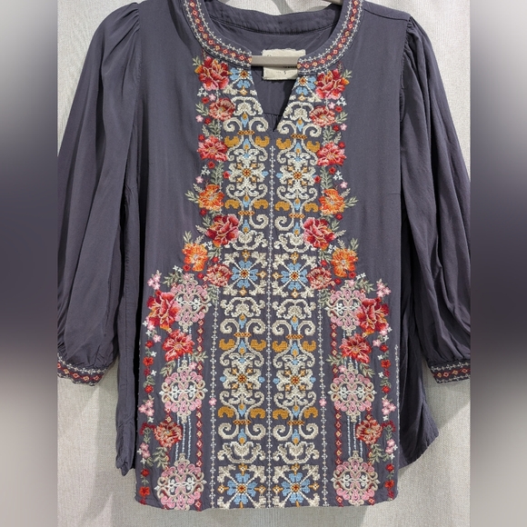 Savanna Jane Embroidered Boho Blouse Small Floral Peasant Top Cottagecore - Picture 4 of 10